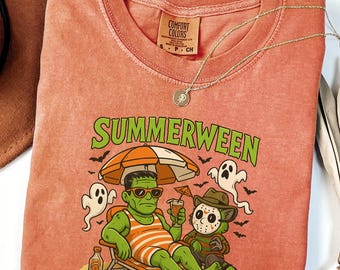 Comfort Colors® Summerween Shirt, Funny Summer-ween Tshirt, Summerween Horror Characters Shirt, Spooky Summer Tee, Halloween Gift,Year-Round