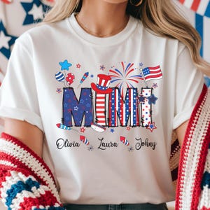 Comfort Colors Personalized 4th of July Mama Shirt With Kids Name Fourth of July T Shirt Patriotic Mama Shirt for July 4th Tee American Mama