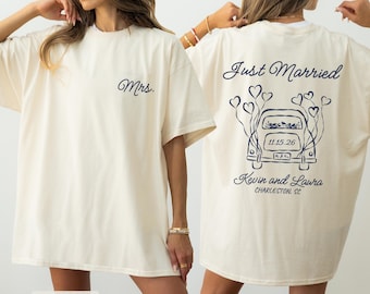 Custom Just Married Shirt, Wife Husband Matching Shirts Comfort Colors®, Just Married Gifts, Honeymoon Gifts, Newlywed Shirts, Couple Tee