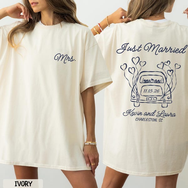 Custom Just Married Shirt, Wife Husband Matching Shirts Comfort Colors®, Just Married Gifts, Honeymoon Gifts, Newlywed Shirts, Couple Tee