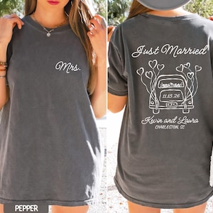 Custom Just Married Shirt, Wife Husband Matching Shirts Comfort Colors®, Just Married Gifts, Honeymoon Gifts, Newlywed Shirts, Couple Tee image 2