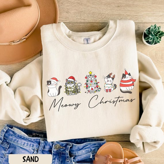 Meowy Christmas Sweatshirt,Happy Cat Year Shirt,Funny Christmas Cat Shirt,Cat Christmas Sweatshirt,Cats Sweatshirt,Cat Lover Christmas Shirt