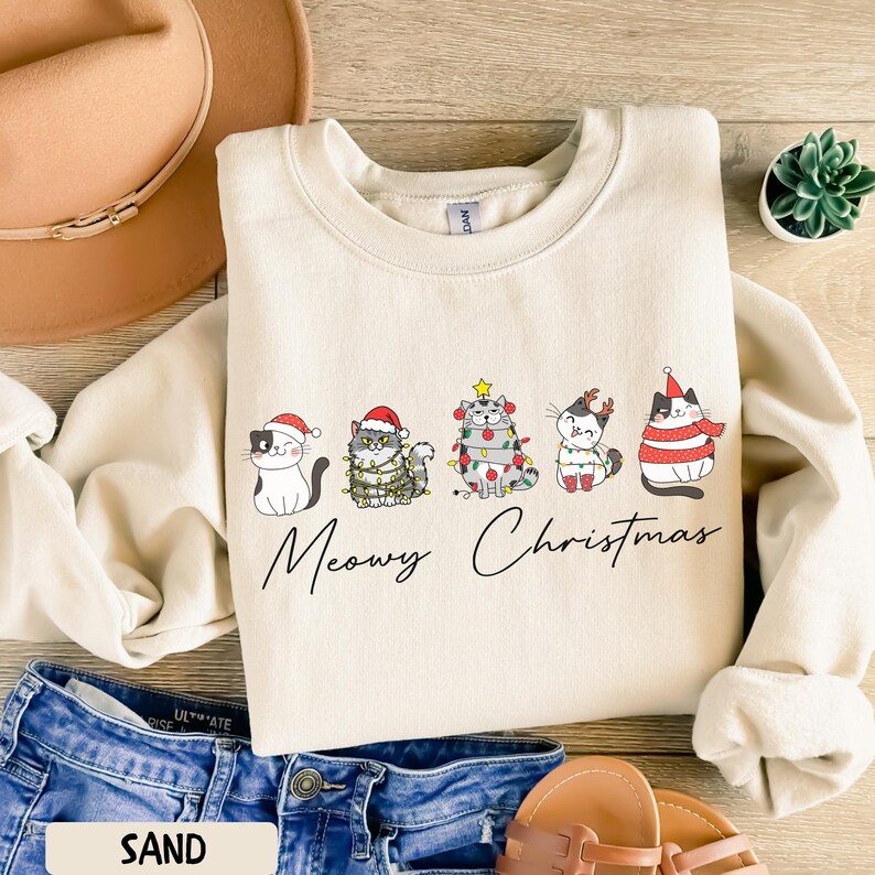 Meowy Christmas Sweatshirt,Happy Cat Year Shirt,Funny Christmas Cat Shirt,Cat Christmas Sweatshirt,Cats Sweatshirt,Cat Lover Christmas Shirt