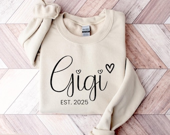 Personalized Gigi Est Sweatshirt, Mothers Day Gift, Grandma Sweatshirt, Gift for Grandmother, Nana Sweatshirt, Grammy Mimi Nonny Mommy Shirt
