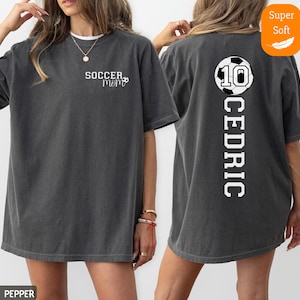 Comfort Colors® Custom Soccer Mom Shirt with Kids&#39; Name & Jersey Number, Cute Soccer Season Mama Shirt,  Gift For Soccer Lover Mom Shirt