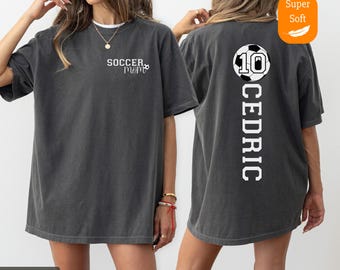 Comfort Colors® Custom Soccer Mom Shirt with Kids' Name & Jersey Number, Cute Soccer Season Mama Shirt,  Gift For Soccer Lover Mom Shirt