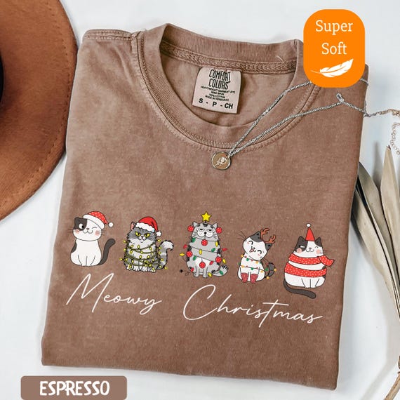 Comfort Colors® Meowy Christmas Shirt, Happy Cat Year Shirt,Funny Christmas Cat Shirt,Cat Christmas Tee,Cats Shirt,Cat Lover Christmas Shirt