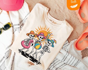 Comfort Colors® Funny Dancing Skeletons, Trendy Skeleton Shirt, Cute Summer Shirt, Funny Summer Beach Skeleton Shirt, Beach Shirt, Beach Tee