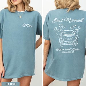 Custom Just Married Shirt, Wife Husband Matching Shirts Comfort Colors®, Just Married Gifts, Honeymoon Gifts, Newlywed Shirts, Couple Tee image 4