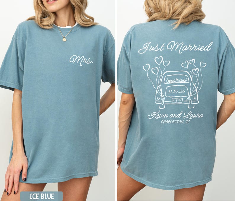 Custom Just Married Shirt, Wife Husband Matching Shirts Comfort Colors®, Just Married Gifts, Honeymoon Gifts, Newlywed Shirts, Couple Tee image 4