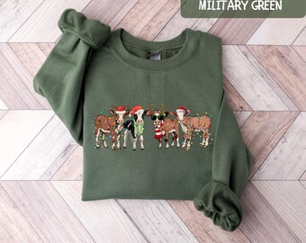 Christmas Cow Sweatshirt, Funny Christmas Shirt, Cow Lover Gift, Holiday Sweater, Farm Christmas Shirt, Women Cow Shirt, Christmas Crewneck