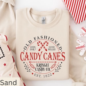 Old Fashioned Candy Canes Christmas Sweatshirt, Kringle Candy Co. Est 1822 Sweater, Retro Christmas Sweatshirt, Candy Cane Shirt, Xmas Tee