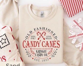 Old Fashioned Candy Canes Christmas Sweatshirt, Kringle Candy Co. Est 1822 Sweater, Retro Christmas Sweatshirt, Candy Cane Shirt, Xmas Tee