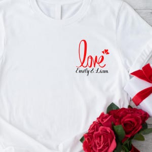 Custom Valentine&#39;s Day Pocket Love T-shirt, Personalized Couple T-Shirt with Names, Custom Heart Tee, Gift for Couples, Valentine&#39;s Day Tee