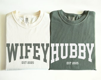Comfort Colors® Wifey Hubby Shirt, Personalized Newlyweds Tee, Honeymooning T-shirt, Matching Wifey Hubby Tee, Custom Couple Anniversary Tee