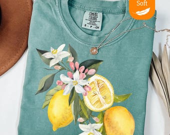 Comfort Colors® Vintage Lemon Graphic Tee, Retro Citrus Fruit Shirt, Aesthetic Summer T-Shirt, Fresh Organic Vibe Tee, Aesthetic Fruit Shirt