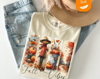 Comfort Colors® Fall Vibes Shirt, Fall Pumpkin Shirt, Autumn Harvest Shirt, Fall Brushstroke Tshirt, Autumn Vibes Tee, Scarecrow Shirt