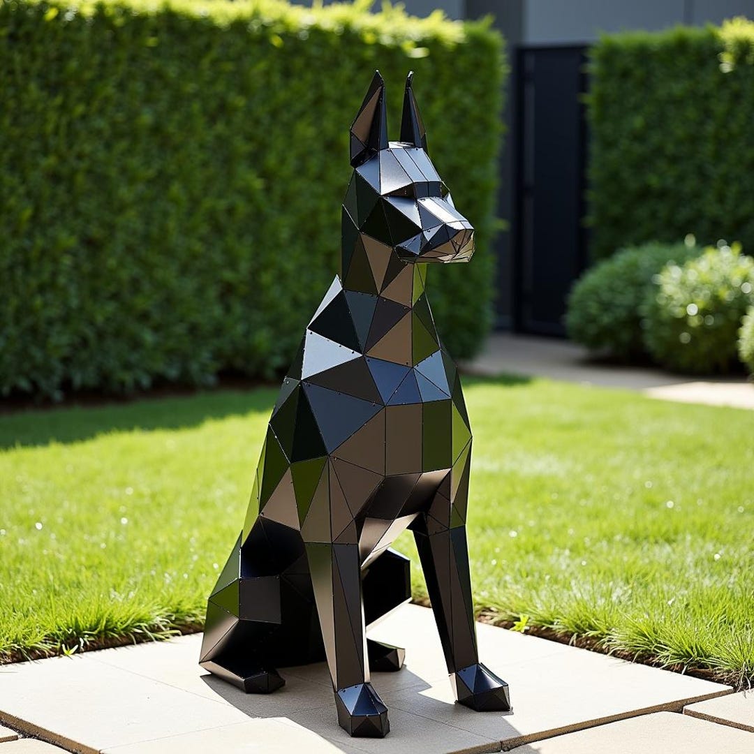 Curated visual reference: Gallery Detail: 3D Metal Sitting Doberman Sculpture