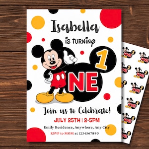Mickey Mouse Birthday Invitation, Printable Invitation Mickey, Oh Twodles I&#39;m One Mickey, Mickey Mouse Themed Invitation, CANVA, PMS0123
