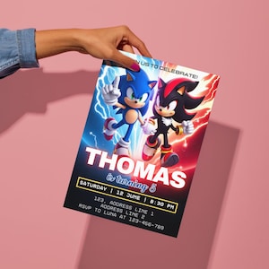 Sonic Geburtstagseinladung Bearbeitbar Sonic und Shadow Party Einladung für Jungen zum 5. Geburtstag Digital Download Druckbares Videospiel Thema einladen
