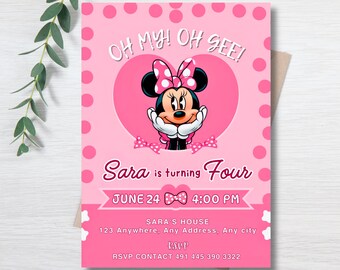 Editable Minnie Mouse Birthday Invitation Template, Oh My Oh Gee Theme - Birthday Party Invitation, Instant Download, PMS0011