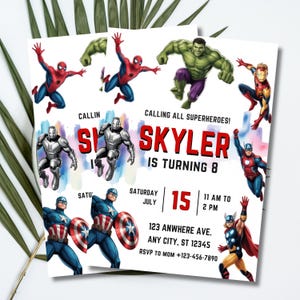 Superhero Birthday Invitation Printable, Avengers Party Invite, Kids Birthday Digital Download, Hulk Iron Man Captain America Spider-Man