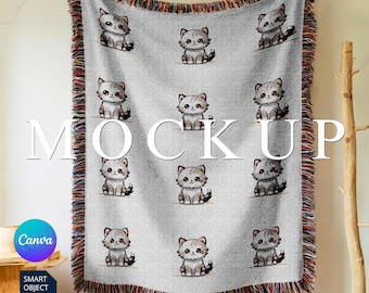 Woven Blanket Mockup Photoshop, Woven Throw Blanket Mock Up, Photoshop PSD Smart Object, Woven Texture Lifestyle Mockup, Canva PNG