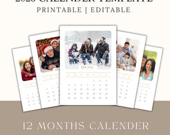 2026 Personalized Photo Calendar Template, Editable Canva Template, Printable Calendar, Minimalist Family Gift - PMS0263