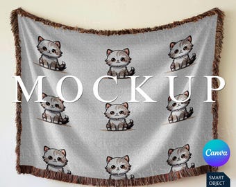 Woven Blanket Mockup Canva Photoshop PSD, Blanket Smart Object, Woven Throw Blanket Mock Up, Woven Texture Mockup, Canva Drag & Drop PNG