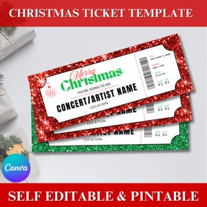 Sofort bearbeitbares Weihnachtskonzertticket | Weihnachtsüberraschungs-Konzertgutschein | Druckbare Vorlage Überraschung Geschenk Idee | Canva Vorlage
