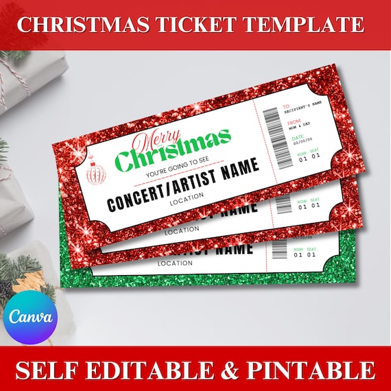 Instant Editable Christmas Concert Ticket | Christmas Surprise Concert Voucher | Printable Template Surprise Gift Idea | Canva PMS0224