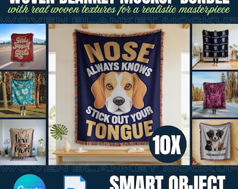 10+ Woven Blanket Mockup Bundle Canva Photoshop, Woven Throw Blanket Mockup, Heirloom Blanket Mockup, Jacquard Fringed Woven Blanket Mockup