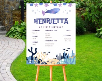 Under The Sea First Birthday Milestone Board, Under The Sea Milestone Photo Poster, Ocean Party Milestone Sign, Sea Animals, Canva, PMS0182