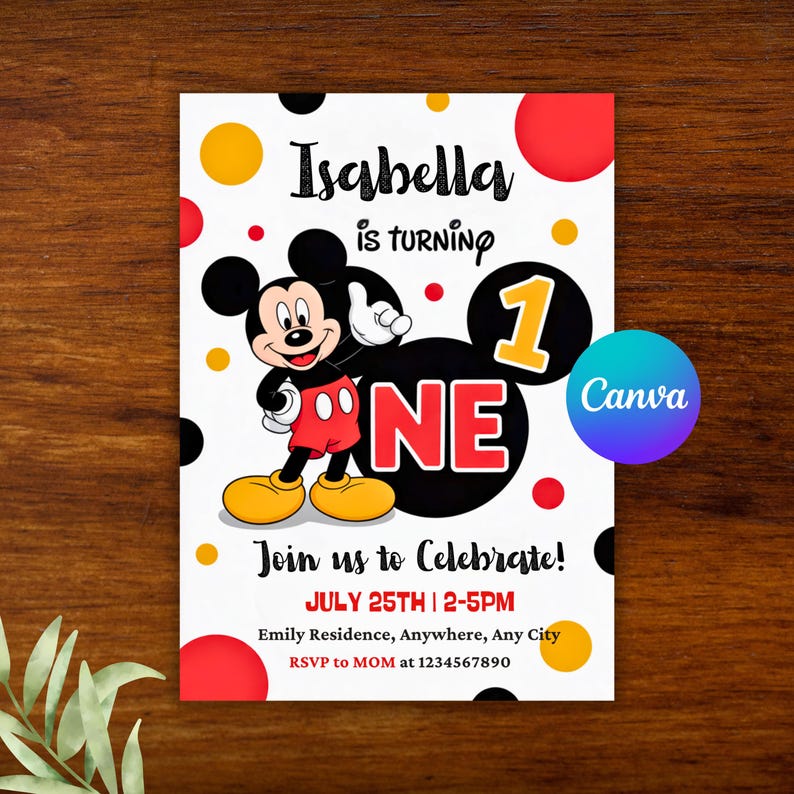 Editable Mickey Mouse Birthday Invitation Template, Oh Twodles I'm One ...