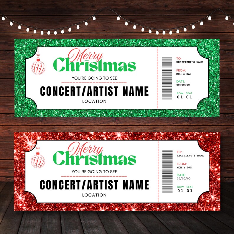 surprise concert, concert ticket gift, concert ticket, christmas ticket, christmas voucher, event ticket, gift voucher, editable ticket, printable ticket, ticket template, christmas gift, editable template, instant download