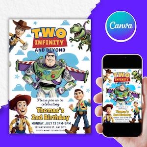 Toy Story Invitation birthday Template, Watercolor Toy Story Birthday Party Invite, Digital Invitation, Kids Invite, Woody, Buzz Lightyear