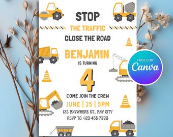 Editable Construction Invitation, Construction Birthday Invitations, Dump Truck Party Invite, Instant download - PMS0095