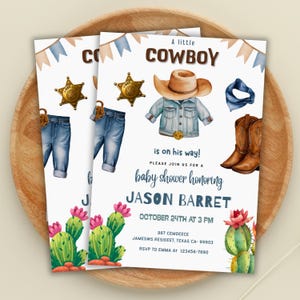 Editable A Little Cowboy Baby Shower Invitation, Wild West Baby Shower Invite, Cowboy Baby Shower Invitation, Rodeo Baby, Instant Download