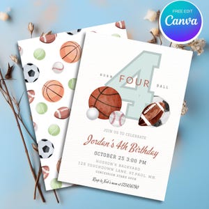 boy sports invite, soccer party invite, sports theme invite, all star invitation, sports party invite, baseball party, basketball birthday, sports invitation, editable invitation, football party, sports birthday, boy fourth birthday, boy 4th birthday