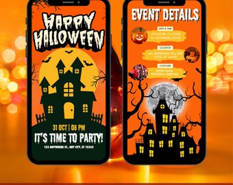 Editable Animated Halloween Party Invitation, Halloween Video Party Invite, Neon Glow e-vite, Costume Party, Canva Video Template - PMS0315