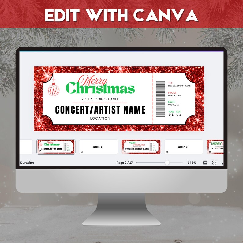 surprise concert, concert ticket gift, concert ticket, christmas ticket, christmas voucher, event ticket, gift voucher, editable ticket, printable ticket, ticket template, christmas gift, editable template, instant download