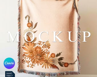 Mockup di coperta tessuta, Mockup di coperta tessuta, Oggetto avanzato PSD di Photoshop, Mockup di stile di vita con texture tessuta, PNG trascinabile Canva, PMS0207