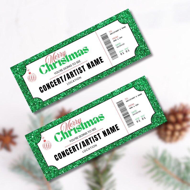 surprise concert, concert ticket gift, concert ticket, christmas ticket, christmas voucher, event ticket, gift voucher, editable ticket, printable ticket, ticket template, christmas gift, editable template, instant download