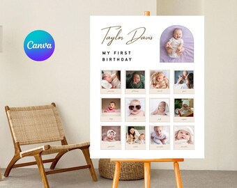 Cartello minimalista per il primo compleanno, poster stampabile per il primo anno del bambino, bacheca modificabile per il primo compleanno, collage fotografico, PMS0185