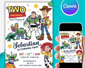Editable Toy Story Invitation Template, Toy Story Birthday Party Invite, Digital Invitation, Kids Invite, Woody, Buzz Lightyear, PMS0043