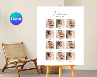 Cartello per il primo compleanno, poster stampabile per il primo anno del bambino, bacheca modificabile per il primo compleanno, modello per collage di foto, PMS0169