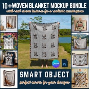 10+ Woven Blanket Mockup Bundle Canva Photoshop, Woven Throw Blanket Mockup, Heirloom Blanket Mockup, Jacquard Fringed Woven Blanket Mockup