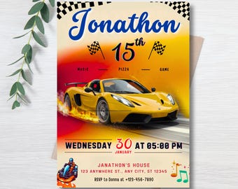 Supercar Birthday Invitation Template for Kids, Editable Party Invite, Kids Supercar Party Invitation Card, Digital Download, Canva, PMS0025