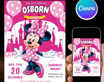 Editable Minnie Mouse Birthday Invitation, Birthday Party, Personalized Pink Minnie Printable, Instant Download, Minnie Mouse, PMS0007
