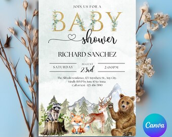 Safari baby shower invitation boy, Wild One is on the Way Baby Shower Invite, Safari Animals, Baby Shower, Party Animals, PMS0121